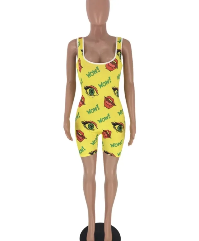 Deep U neck digital printed printed jumpsuit Yellow - Shop at LoveMi