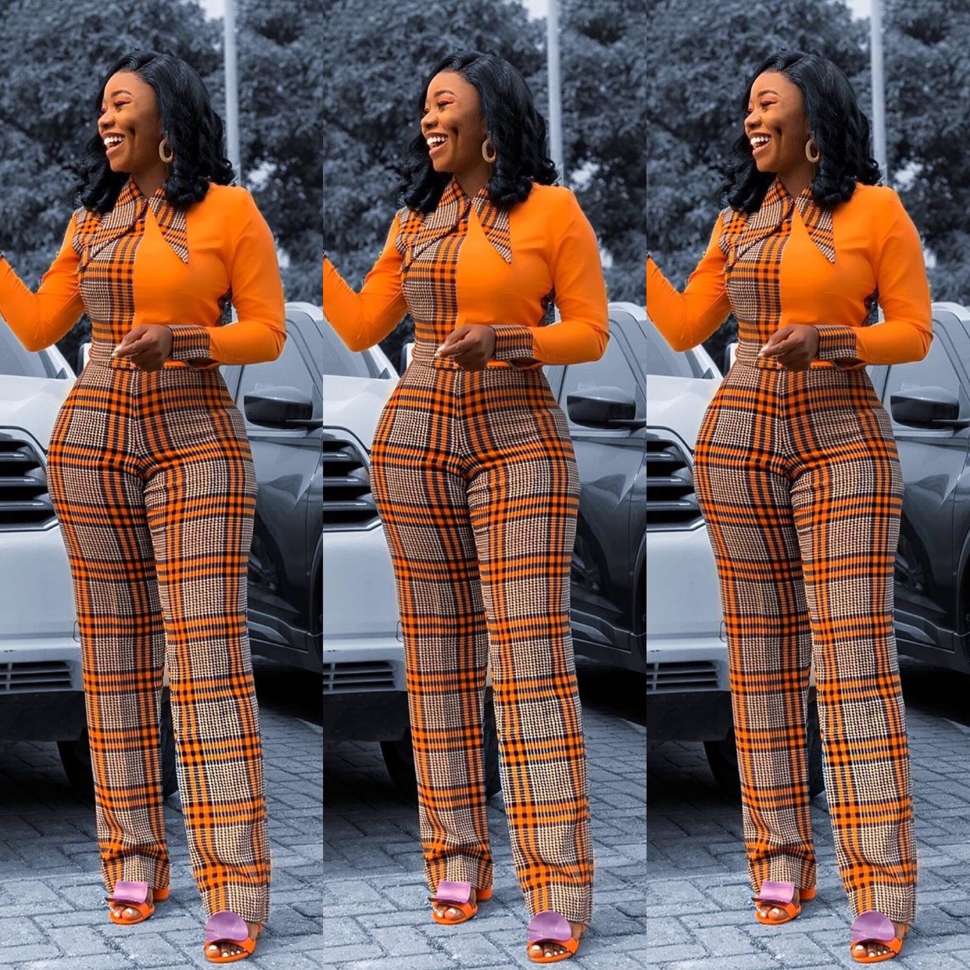 Stitching slim jumpsuit wide-leg pants