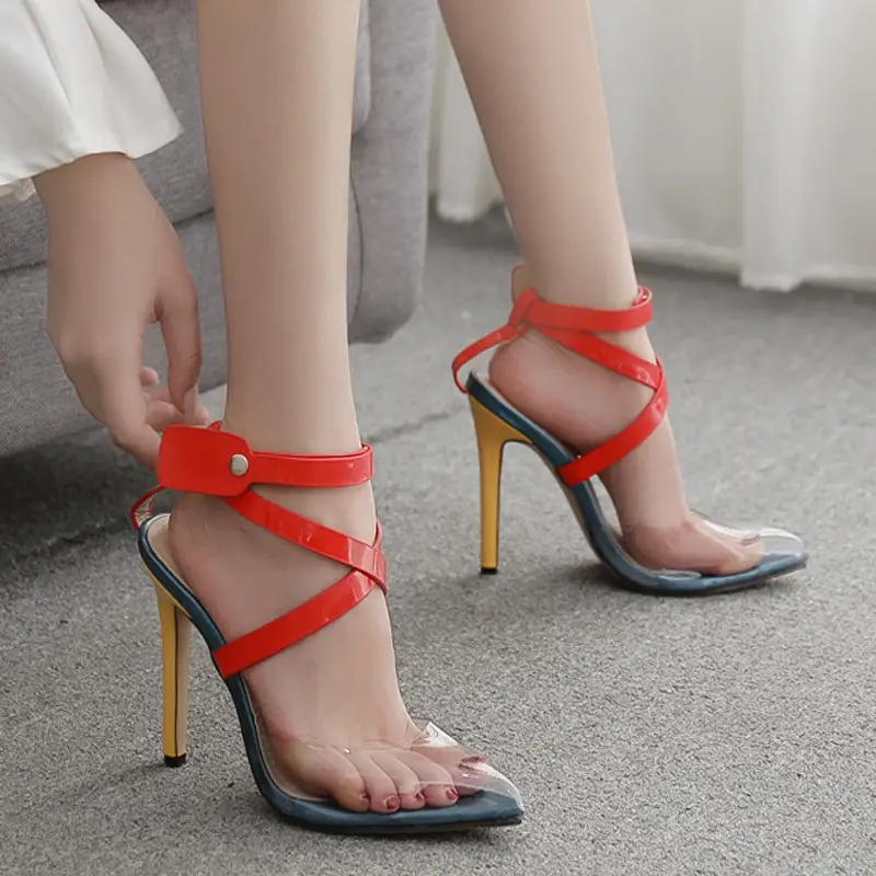 Sheer pointed cross-heeled sandals