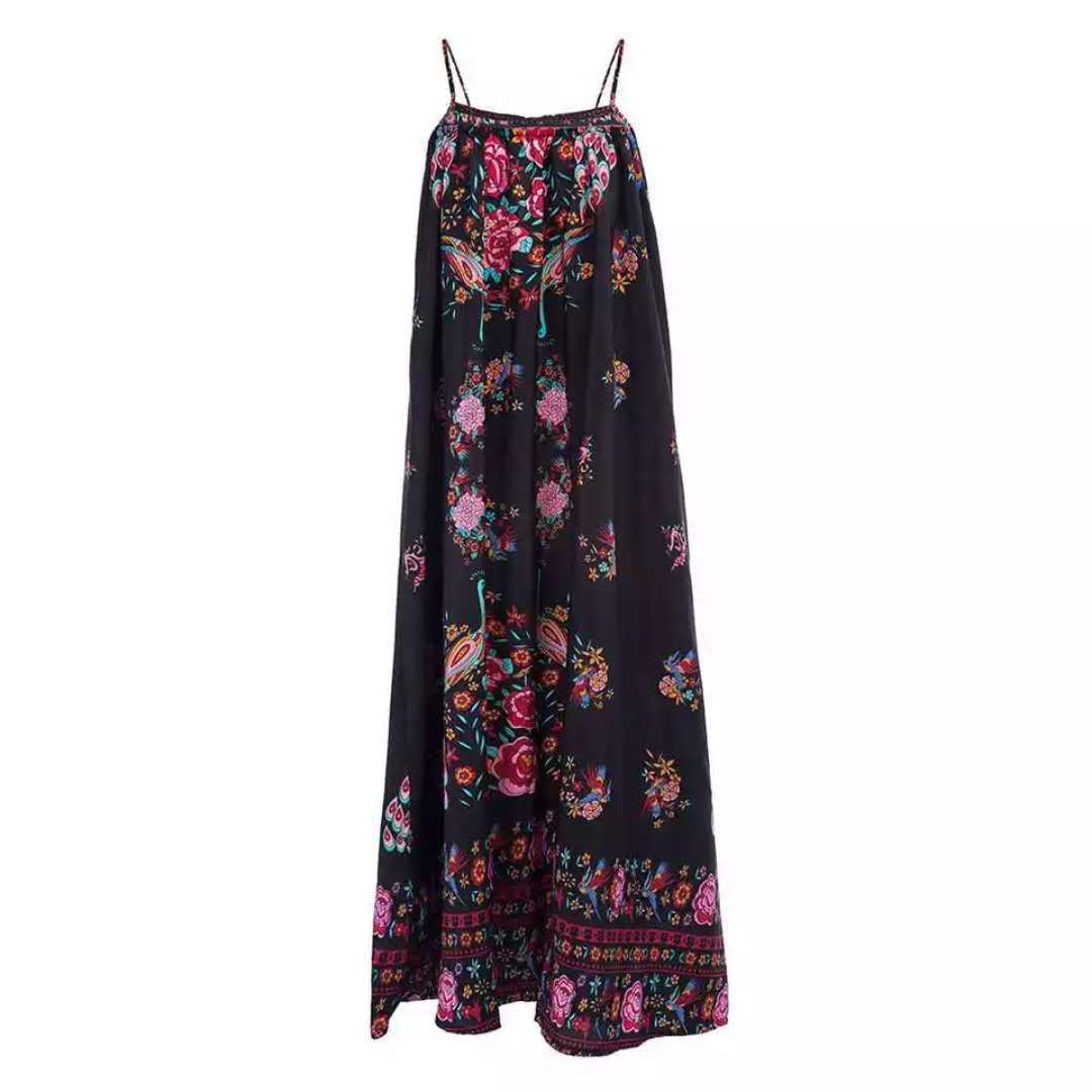 Peacock print suspender dress