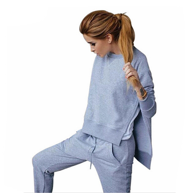 Two-piece suit irregular split pullover sweater suit women's clothing