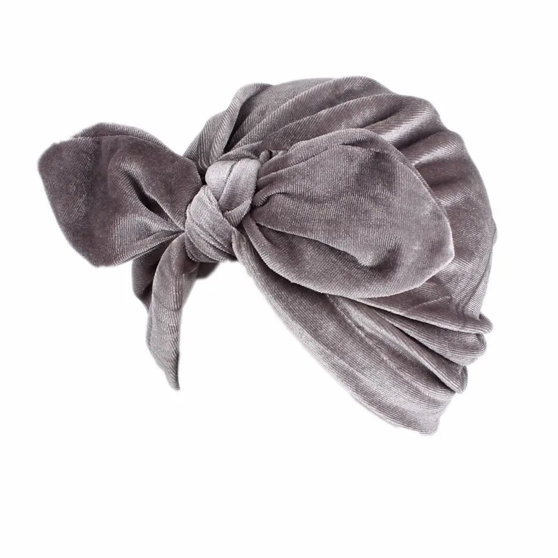 New rabbit ears velvet turban hat - Grey