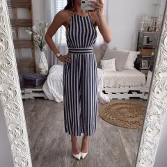 Halter halter sleeveless striped jumpsuit - Stripe - View 1