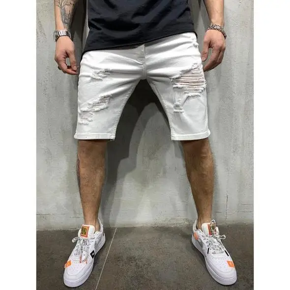Skinny jeans with holes men's mid waist pants
