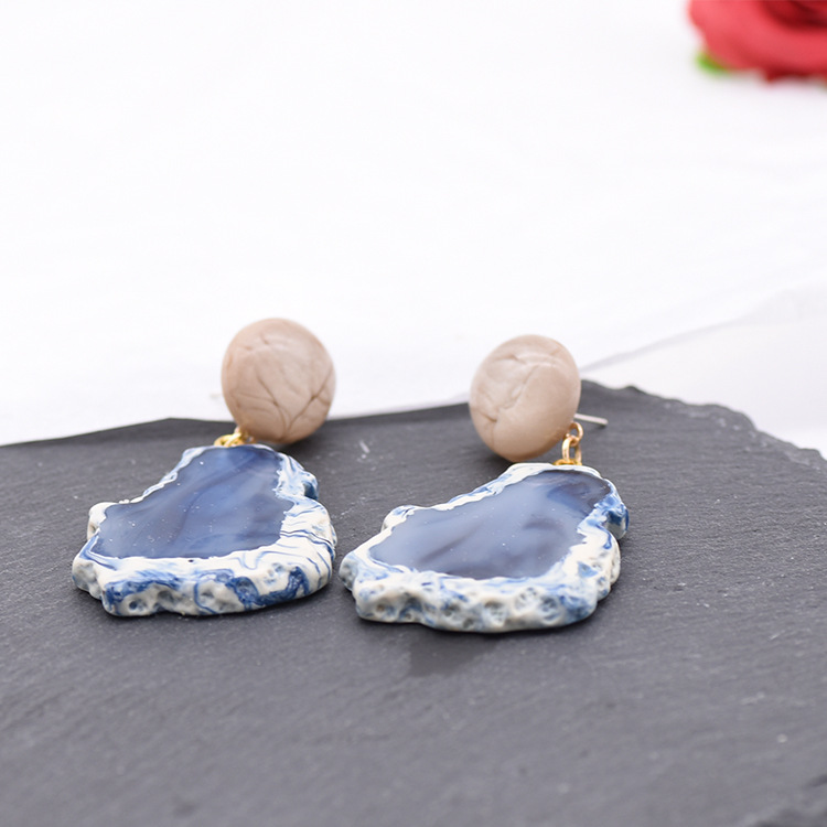 Smoky blue marbling geometric irregular earrings
