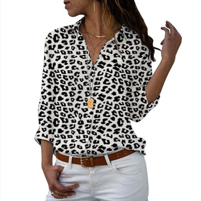 Casual Printed Cardigan Lapel Women's Long-sleeved Shirt