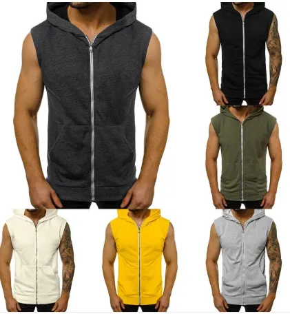 Zipped sweater with sleeveless hooded cardigan