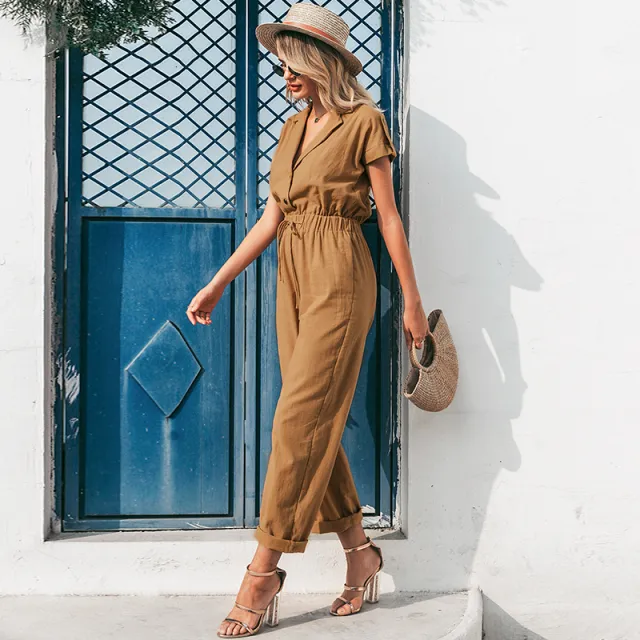 High waist solid color piece wide leg pants Khaki - Shop at LoveMi