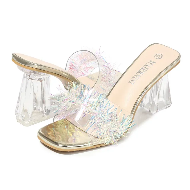 Color personality chunky heel sandals Gold - Shop at LoveMi