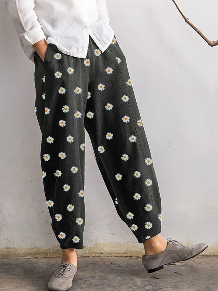 Daisy print pants - Black