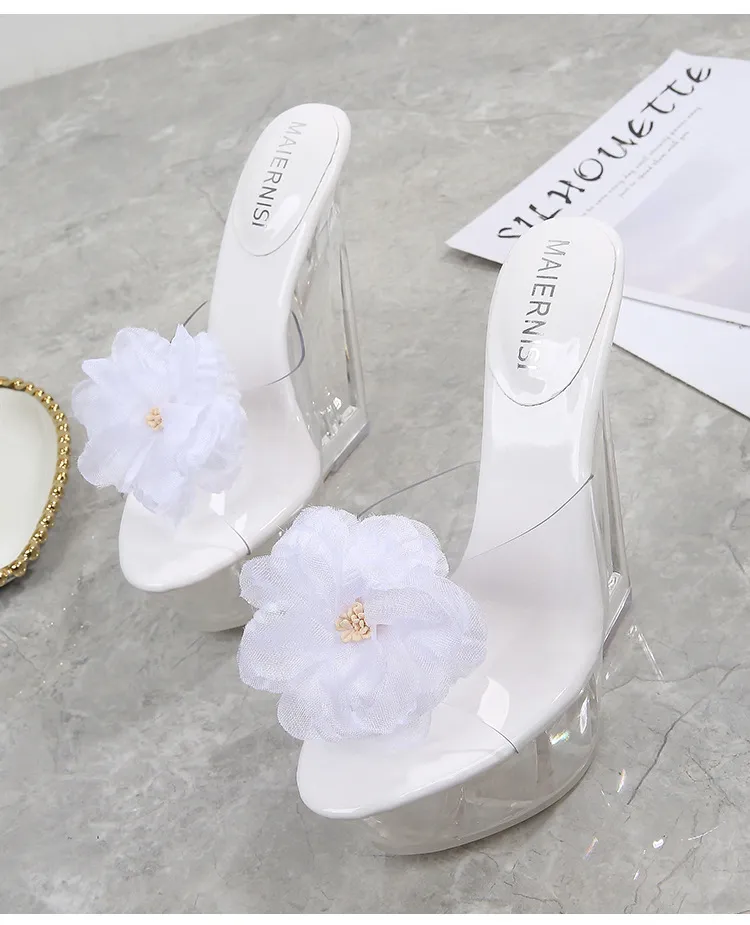 High-heeled platform wedge sandals - White