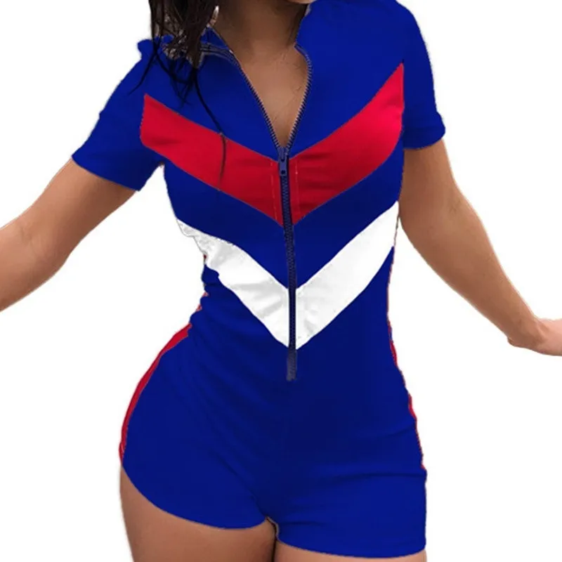 Splicing casual jumpsuit - Blue