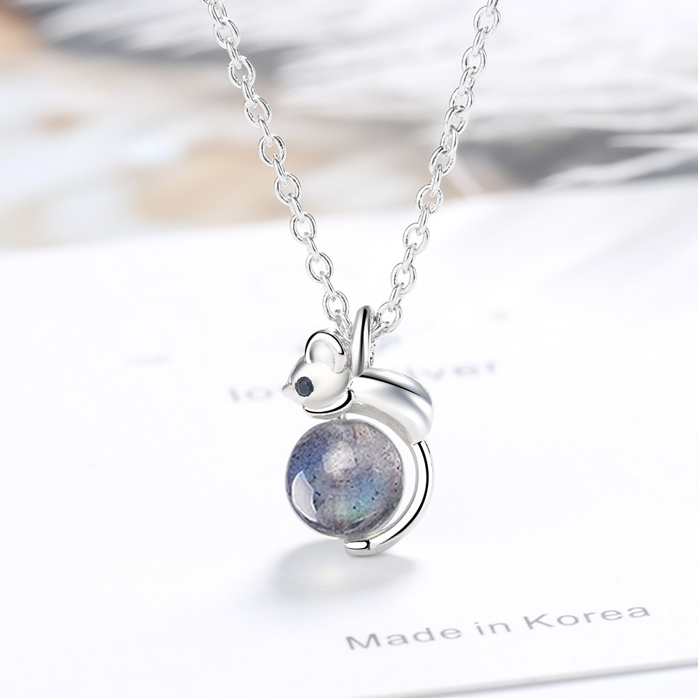 Little mouse necklace natural blue moonstone