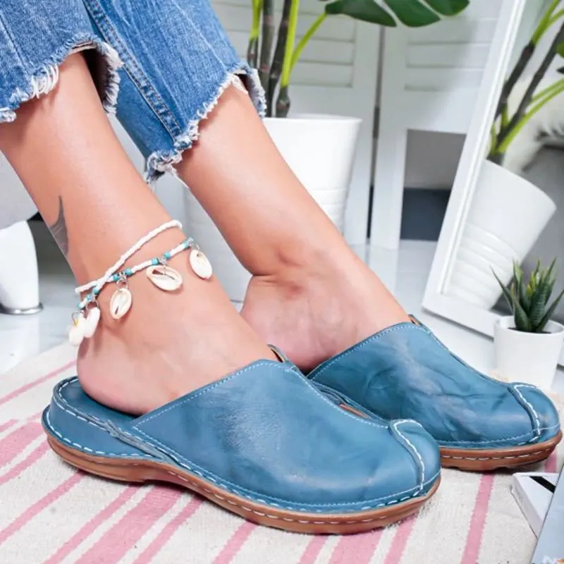 Baotou retro women's slippers - Blue
