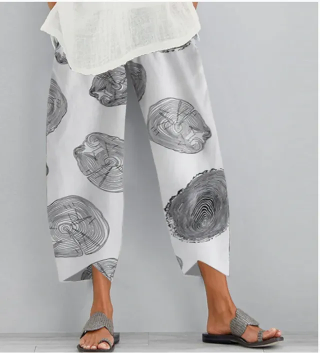 Cotton and linen printed cropped trousers White - Shop at LoveMi
