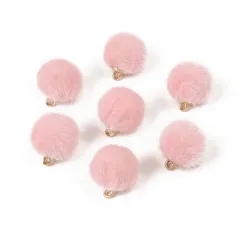 Fabric Hair Ball Bead Pendant - Pink - View 1