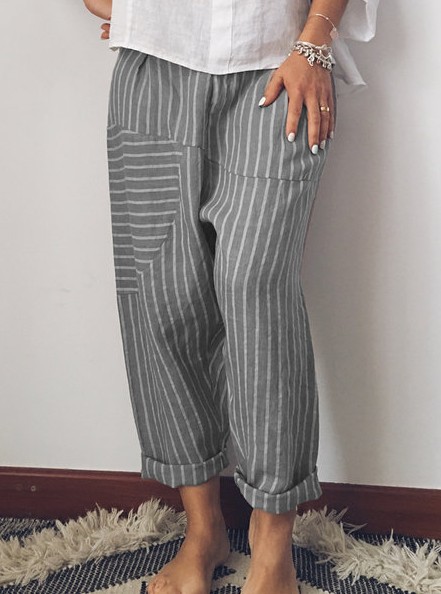Cotton and linen stripe trousers