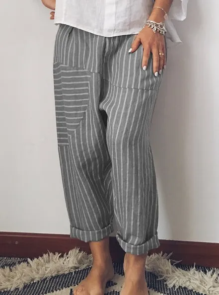 Cotton and linen stripe trousers Grey - Shop at LoveMi