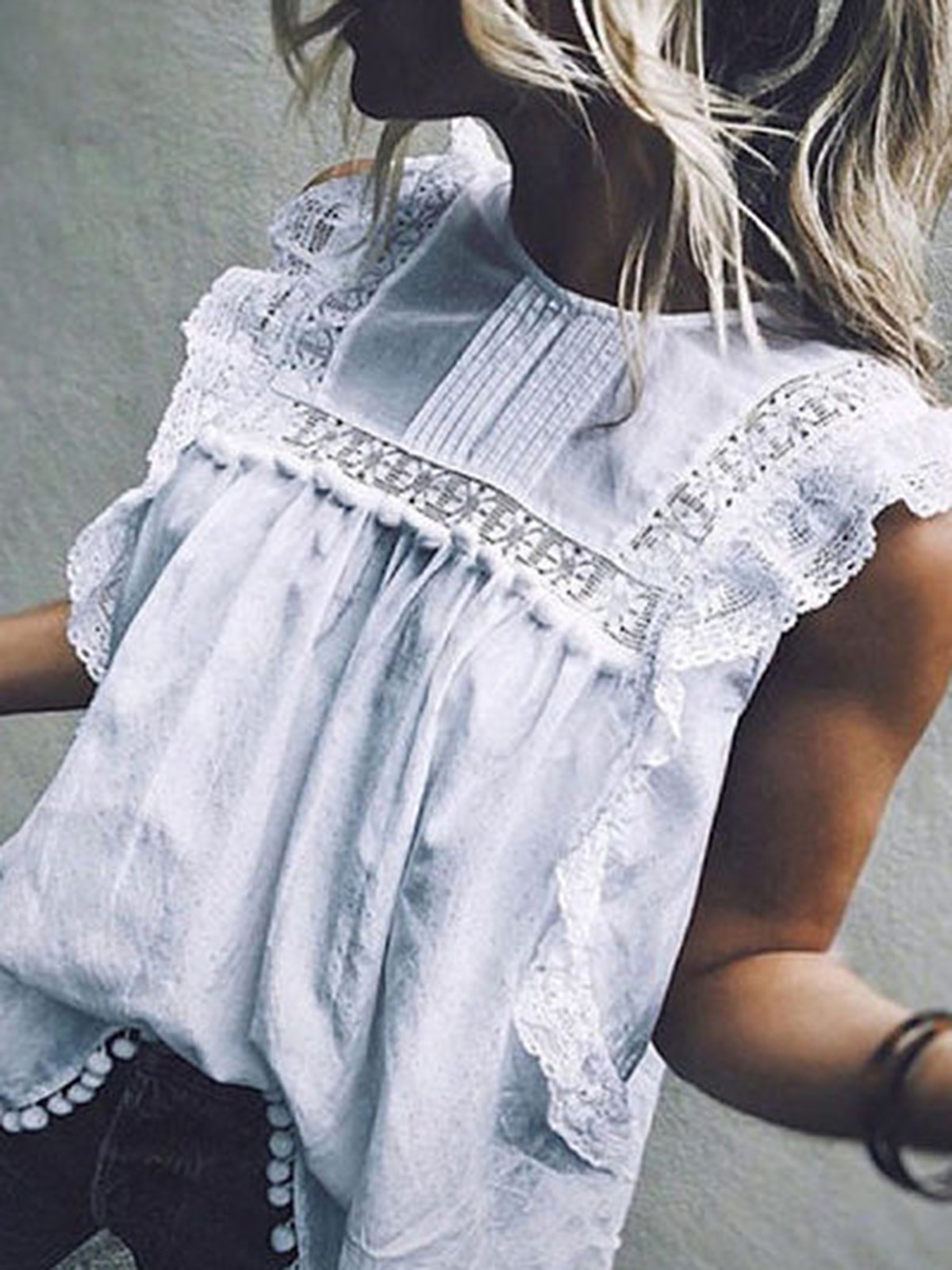 Lace stitching vest sleeveless