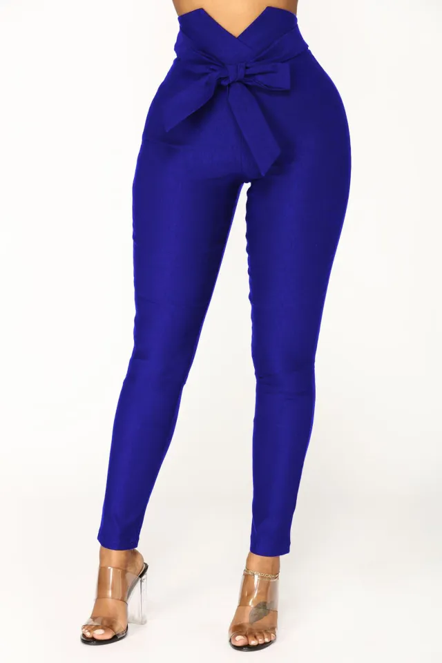European and American bow slim elastic pants Blue - Shop at LoveMi