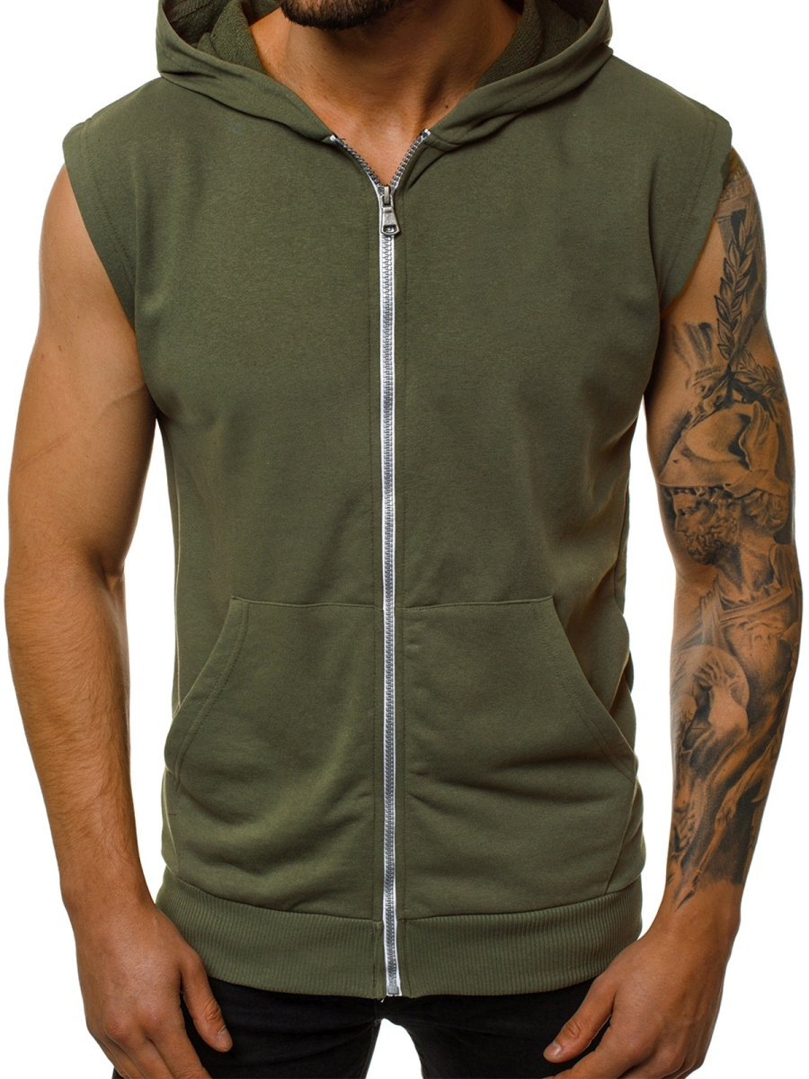 Zipped sweater with sleeveless hooded cardigan