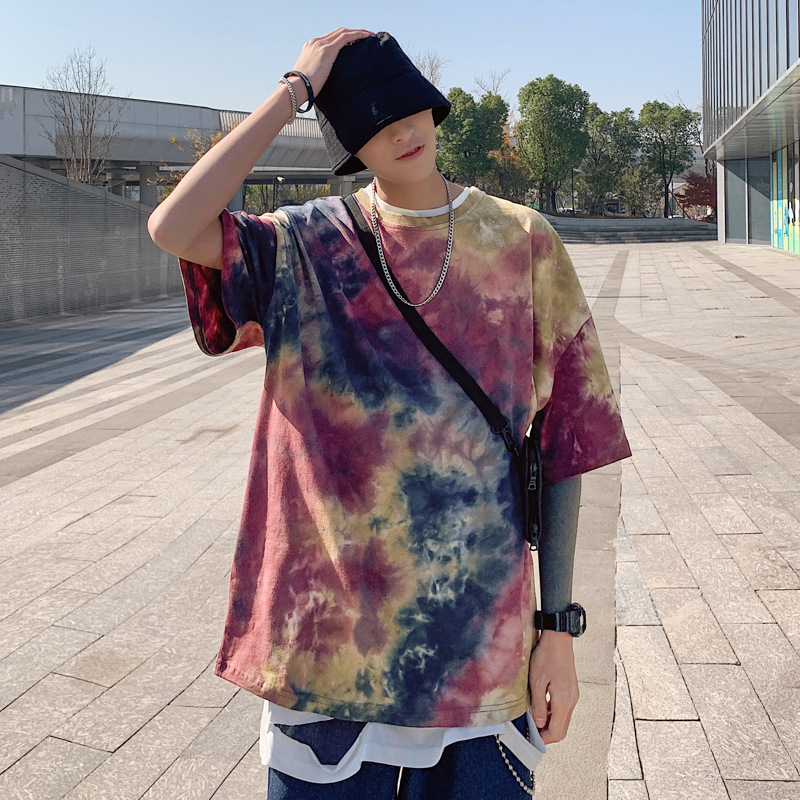 Five-point sleeve T-shirt men's loose and wild tie-dye Japanese hip-hop short sleeve