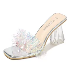 Color personality chunky heel sandals - Silver - View 1