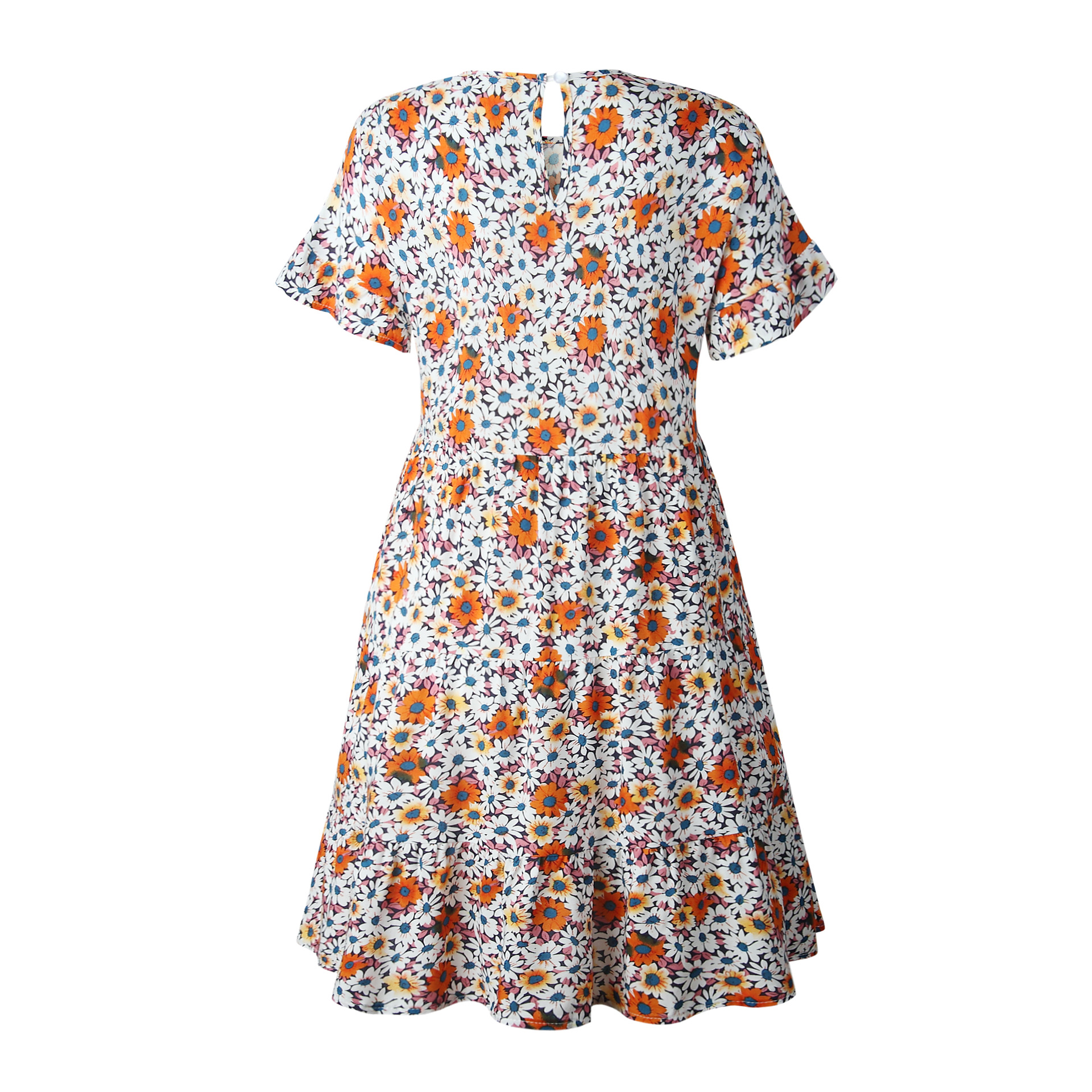 Leopard print round neck short sleeve loose dress