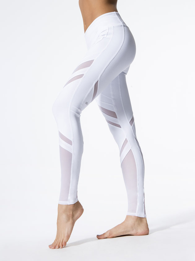 White slim-fitting tight mesh mesh yoga pants