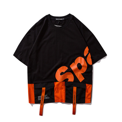 Hip-hop loose pocket decorative T-shirt