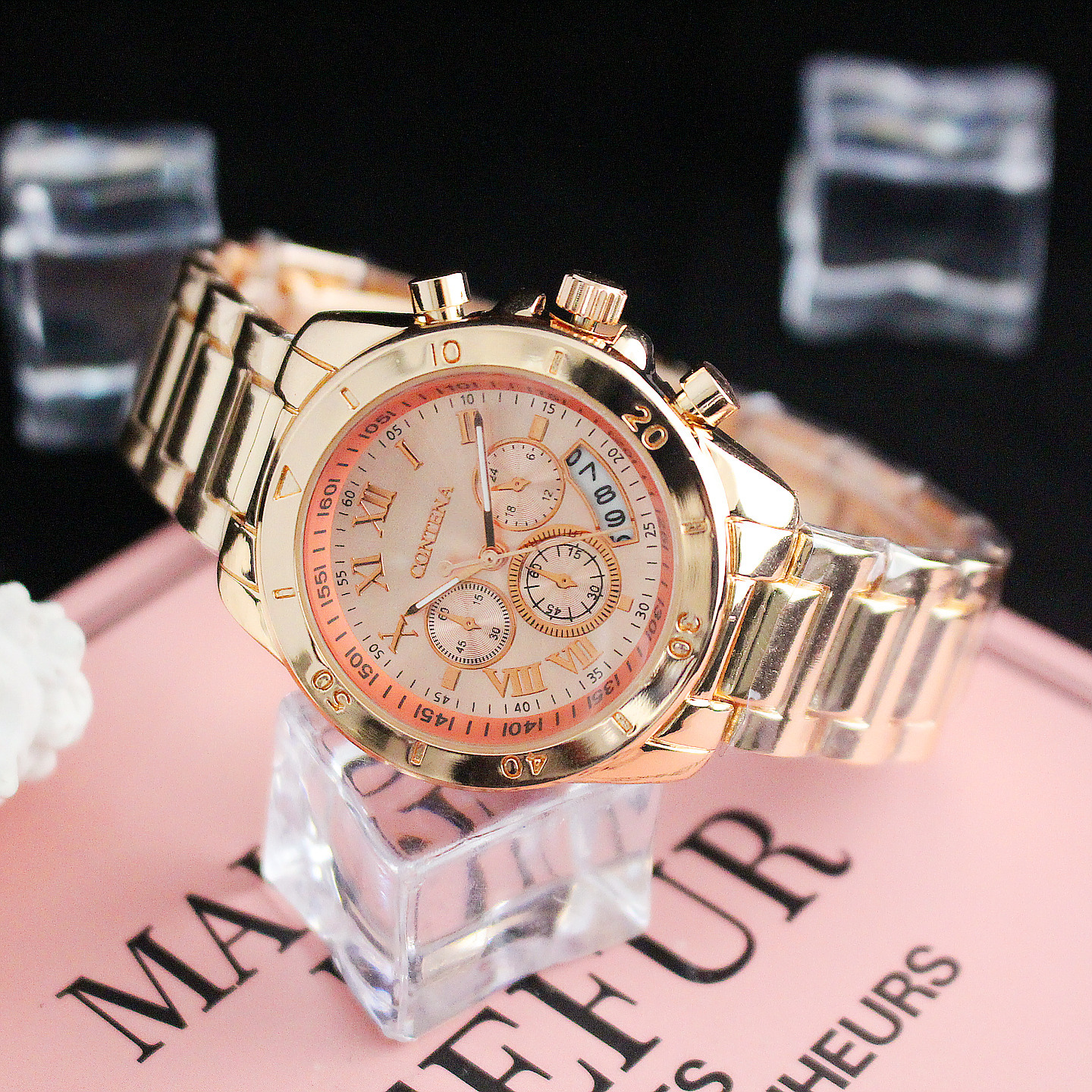 Vintage three-eye quartz watch