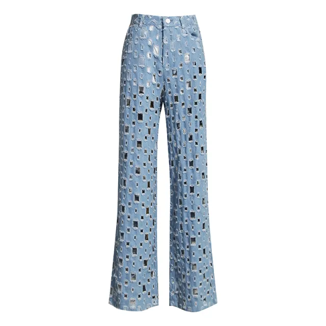Distressed hole wide leg pants Light Blue - Shop at LoveMi