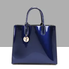 Patent leather mirrored leather shoulder cross-body bag - Blue - View 1