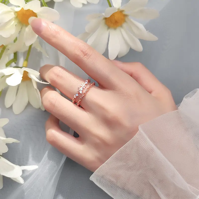 Small flower double hollow ring
