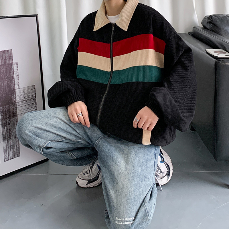 Contrast color corduroy jacket men