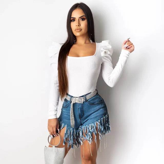 Fringed Denim Shorts Blue - Shop at LoveMi