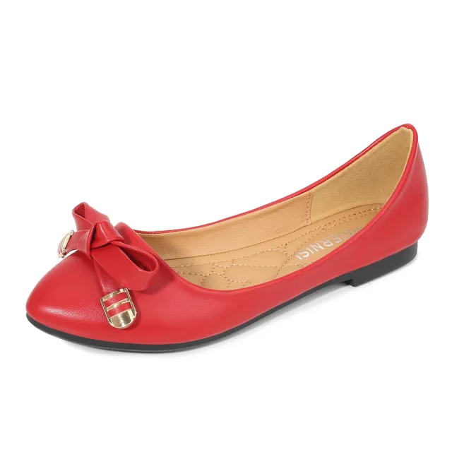 Bowknot flat bottom comfortable commuter girl Red - Shop at LoveMi