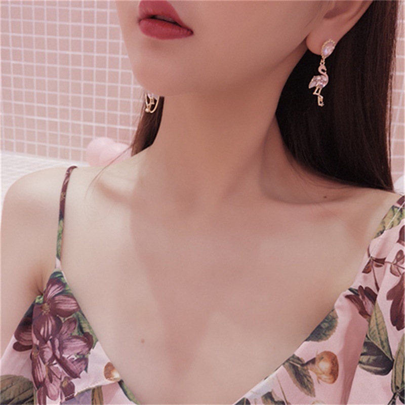 Zircon Pearl Flamingo Long Fringe Wild Earrings