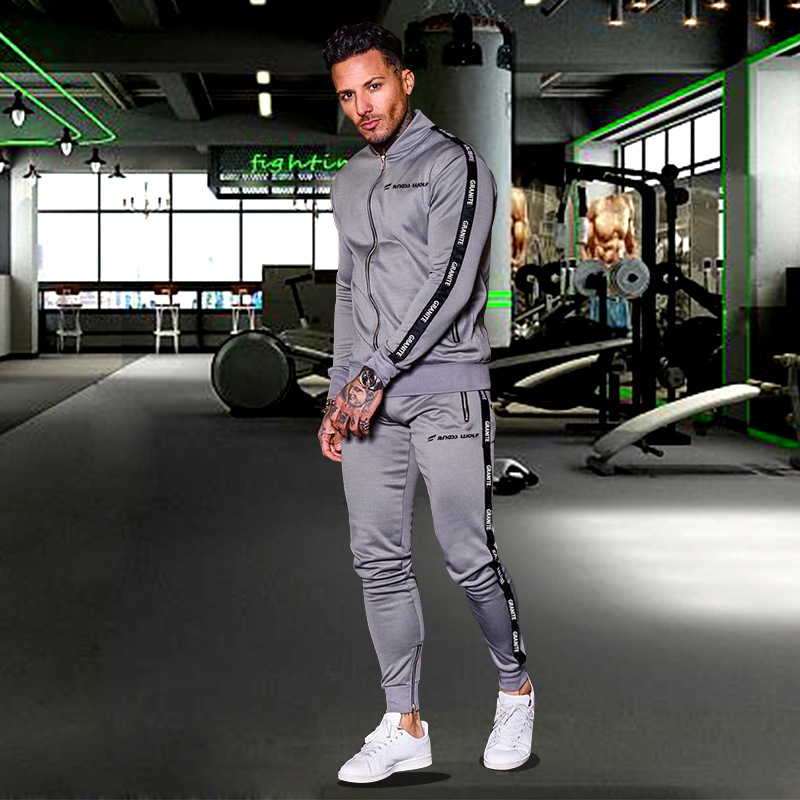 Sportswear suit men's cardigan stand-up collar jacket slim fit legging running trousers