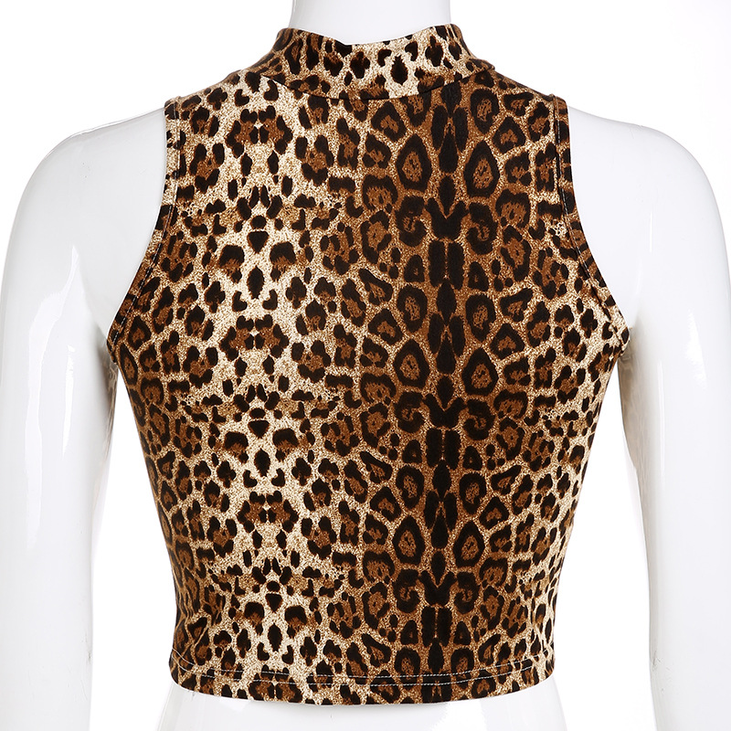 Sexy Leopard small stand collar blouse Slim vest