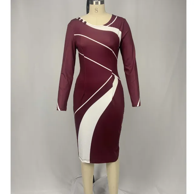 Long sleeve contrast color slim hip pencil skirt Brown - Shop at LoveMi