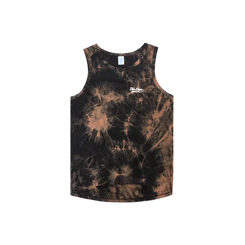 Men's Tie-Dye Tank Top Sleeveless Shirt Streetwear Vest — Coffee, M