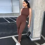 Sleeveless fitness sports jumpsuit women Brown - Shop at LoveMi