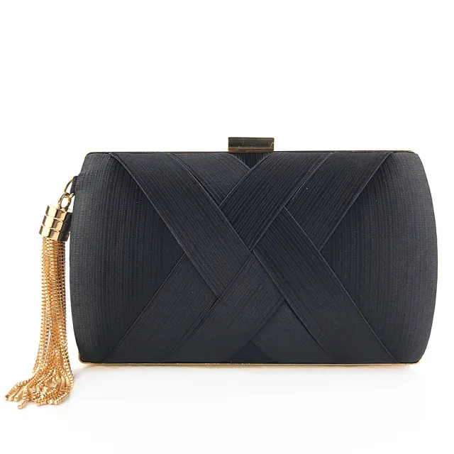 Dinner Satin Fashion Tassel Clutch Black - Shop at LoveMi