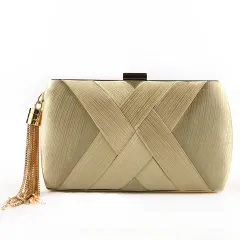Dinner Satin Fashion Tassel Clutch - Apricot - View 1