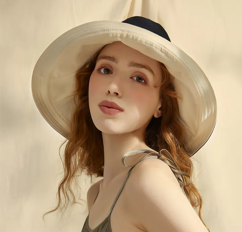 Foldable double-sided sun hat - Black Beige
