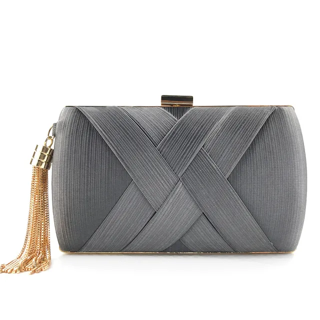 Dinner Satin Fashion Tassel Clutch Grey - Shop at LoveMi