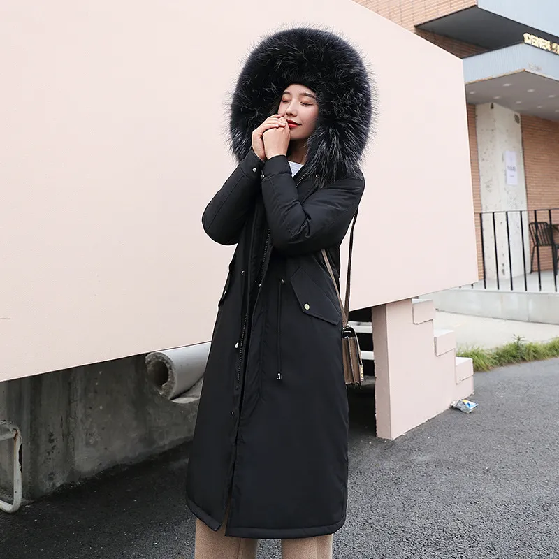 Women's long cotton-padded coat - Black