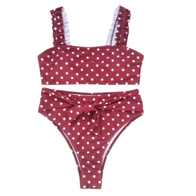 Split swimsuit high waist split bikini Red - Shop at LoveMi