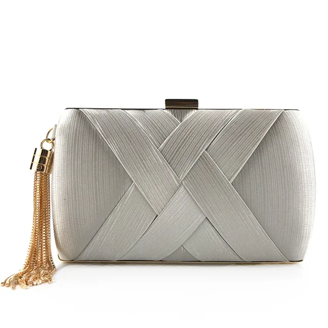 Dinner Satin Fashion Tassel Clutch Silver - Shop at LoveMi